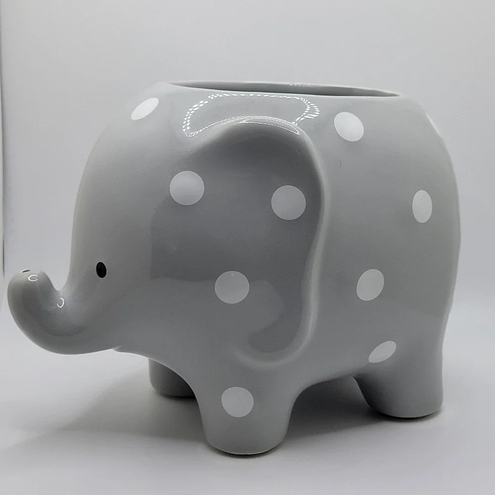 Grey Elephant Vase Polka Dot‎ Ceramic Succulent Planter Kawaii Cottagecore
